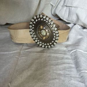 Leather Wide y2k Belt, Heavy Bronze Buckle. Boho realness.